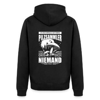 Leg dich nicht mit Pilzsammler an - Spruch - Unisex Premium Bio Zip Hoodie - Schwarz - Hinten - Nico (187cm)