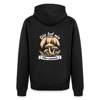 Die tut nix die will nur Pilze sammeln - Unisex Premium Bio Zip Hoodie - Schwarz - Hinten - Nico (187cm)
