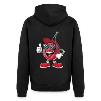Kirsche - Unisex Premium Bio Zip Hoodie - Schwarz - Hinten - Nico (187cm)