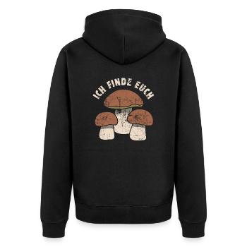 Ich finde euch - Pilzsammler Spruch - Unisex Premium Bio Zip Hoodie - Schwarz - Hinten - Nico (187cm)