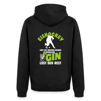 Eishockey löst die meisten meiner Probleme - Gin - Unisex Premium Bio Zip Hoodie - Schwarz - Hinten - Nico (187cm)