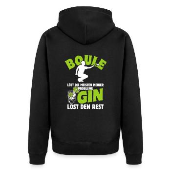 Boule löst die meisten meiner Probleme - Gin - Unisex Premium Bio Zip Hoodie - Schwarz - Hinten - Nico (187cm)