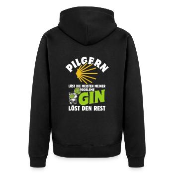 Pilgern löst die meisten meiner Probleme - Gin - Unisex Premium Bio Zip Hoodie - Schwarz - Hinten - Nico (187cm)