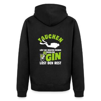Tauchen löst die meisten meiner Probleme - Gin - Unisex Premium Bio Zip Hoodie - Schwarz - Hinten - Nico (187cm)