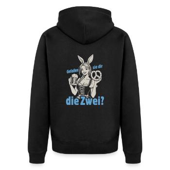 Gefallen sie dir, die Zwei? Dirndl Bier & Bretzen - Unisex Premium Bio Zip Hoodie - Schwarz - Hinten - Nico (187cm)