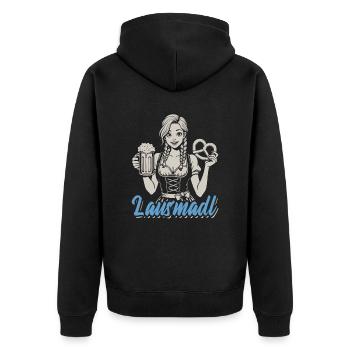 Lausmadl - Madl im Dirndl - Bier und Bretzel - Unisex Premium Bio Zip Hoodie - Schwarz - Hinten - Nico (187cm)