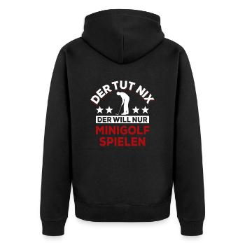 Der tut nix der will nur Minigolf spielen - Spruch - Unisex Premium Bio Zip Hoodie - Schwarz - Hinten - Nico (187cm)