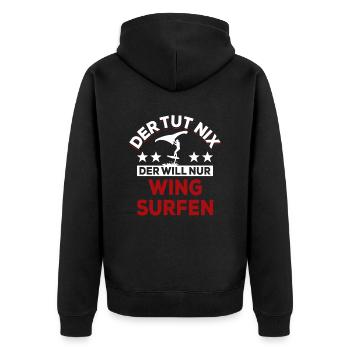 Der tut nix der will nur Wing surfen - Spruch - Unisex Premium Bio Zip Hoodie - Schwarz - Hinten - Nico (187cm)