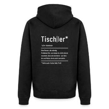 Tischler - Definition - Lexikon - Unisex Premium Bio Zip Hoodie - Schwarz - Hinten - Nico (187cm)