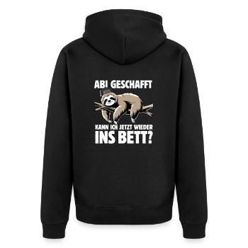 Faultier - Abitur geschafft wieder ins Bett? - Unisex Premium Bio Zip Hoodie - Schwarz - Hinten - Nico (187cm)