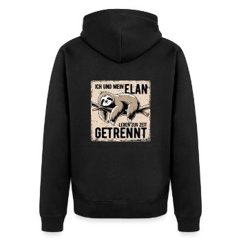 Ich und mein Elan leben zur Zeit getrennt - Unisex Premium Bio Zip Hoodie - Schwarz - Hinten - Nico (187cm)