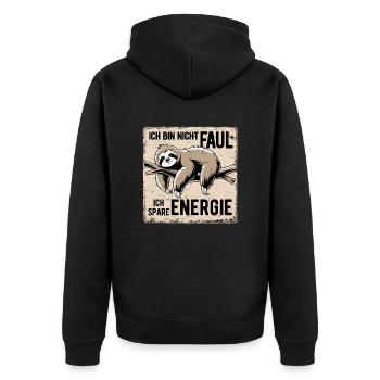 Faultier - Ich bin nicht faul ich spare Energie - Unisex Premium Bio Zip Hoodie - Schwarz - Hinten - Nico (187cm)