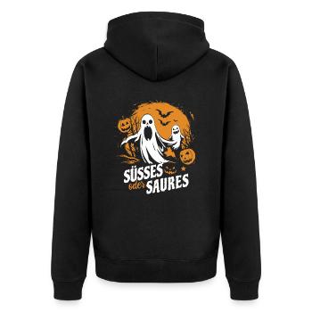 Halloween Kürbis Kostüm - Süßes oder Saures - Unisex Premium Bio Zip Hoodie - Schwarz - Hinten - Nico (187cm)