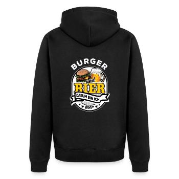 Burger & Bier - darum bin ich hier - Unisex Premium Bio Zip Hoodie - Schwarz - Hinten - Nico (187cm)