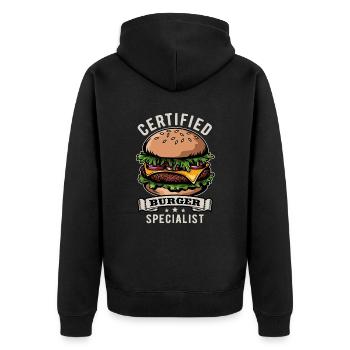 Certified Burger Specialist - Fast Food - lecker - Unisex Premium Bio Zip Hoodie - Schwarz - Hinten - Nico (187cm)