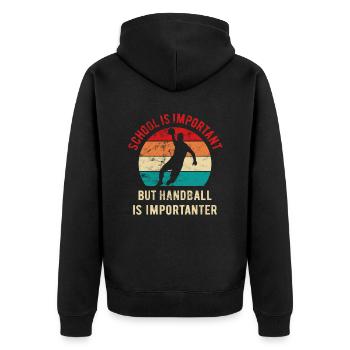 School is important but handball is importanter - Unisex Premium Bio Zip Hoodie - Schwarz - Hinten - Nico (187cm)