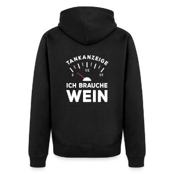 Tank leer - Ich brauche Wein - Sauf Spruch - Unisex Premium Bio Zip Hoodie - Schwarz - Hinten - Nico (187cm)