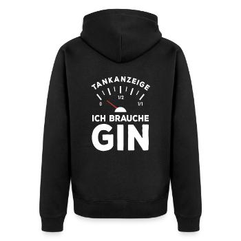 Tank leer - Ich brauche Gin - Sauf Spruch - Unisex Premium Bio Zip Hoodie - Schwarz - Hinten - Nico (187cm)