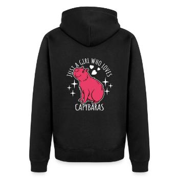 Just a girl who loves capybaras - Cartoon - Unisex Premium Bio Zip Hoodie - Schwarz - Hinten - Nico (187cm)