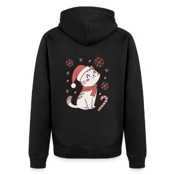Meowy Christmas - Geschenk mit Katze - Unisex Premium Bio Zip Hoodie - Schwarz - Hinten - Nico (187cm)