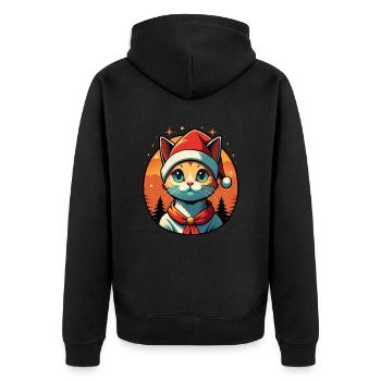 Meowy Christmas - Geschenk mit Katze - Unisex Premium Bio Zip Hoodie - Schwarz - Hinten - Nico (187cm)