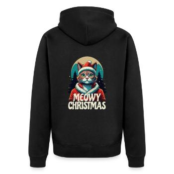 Meowy Christmas - Geschenk mit Katze - Unisex Premium Bio Zip Hoodie - Schwarz - Hinten - Nico (187cm)