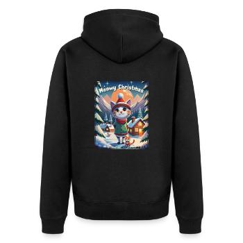 Meowy Christmas - Geschenk mit Katze - Unisex Premium Bio Zip Hoodie - Schwarz - Hinten - Nico (187cm)