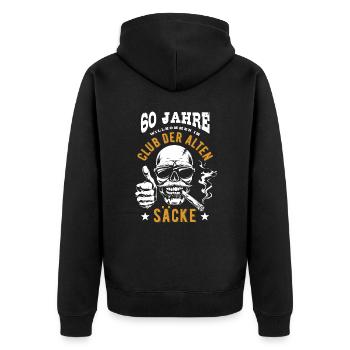 Club der alten Säcke, 60. Geburtstag, Totenkopf - Unisex Premium Bio Zip Hoodie - Schwarz - Hinten - Nico (187cm)
