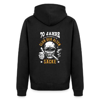 Club der alten Säcke, 70. Geburtstag, Totenkopf - Unisex Premium Bio Zip Hoodie - Schwarz - Hinten - Nico (187cm)