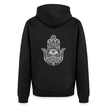 Hamsa - Hand of Fatima - Protection and Blessing - Unisex Premium Organic Zip Hoodie - black - Back - Nico (187cm)