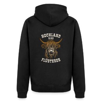Hochland Rind Flüsterer - Spruch - Unisex Premium Bio Zip Hoodie - Schwarz - Hinten - Nico (187cm)
