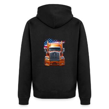 US LKW-Mit Amerika Flagge - Fahrer/Trucker - Unisex Premium Bio Zip Hoodie - Schwarz - Hinten - Nico (187cm)