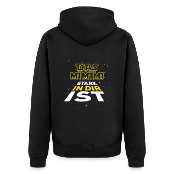 Das Mimimi stark in dir ist - rumheulen Spruch - Unisex Premium Bio Zip Hoodie - Schwarz - Hinten - Nico (187cm)