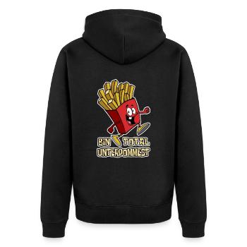 Bin total unterpommest Pommes Fast Food Geschenk - Unisex Premium Bio Zip Hoodie - Schwarz - Hinten - Nico (187cm)