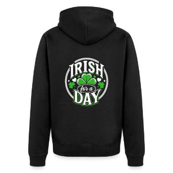 Irish for a day - Kleeblatt - Irland - Unisex Premium Bio Zip Hoodie - Schwarz - Hinten - Nico (187cm)
