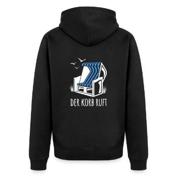 Der Korb ruft - Strandkorb - Meer - Urlaub - Unisex Premium Bio Zip Hoodie - Schwarz - Hinten - Nico (187cm)