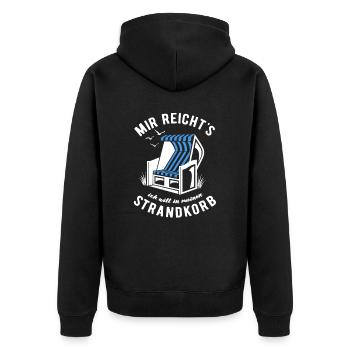 Mir reicht's ich will in meinen Strandkorb - Meer - Unisex Premium Bio Zip Hoodie - Schwarz - Hinten - Nico (187cm)