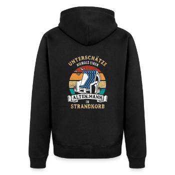 Unterschätze nie einen alten Mann im Strandkorb - Unisex Premium Bio Zip Hoodie - Schwarz - Hinten - Nico (187cm)