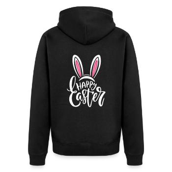 Happy Easter - Osterhase - Osterei - Geschenk - Unisex Premium Bio Zip Hoodie - Schwarz - Hinten - Nico (187cm)