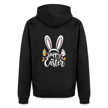 Happy Easter - Osterhase - Osterei - Geschenk - Unisex Premium Bio Zip Hoodie - Schwarz - Hinten - Nico (187cm)