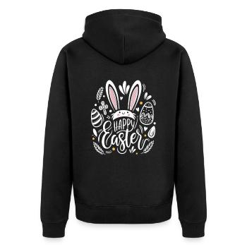 Happy Easter - Osterhase - Osterei - Geschenk - Unisex Premium Bio Zip Hoodie - Schwarz - Hinten - Nico (187cm)