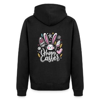 Happy Easter - Osterhase - Osterei - Geschenk - Unisex Premium Bio Zip Hoodie - Schwarz - Hinten - Nico (187cm)