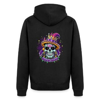 Mardi Gras - Karneval - Totenkopf - Geschenk - Unisex Premium Bio Zip Hoodie - Schwarz - Hinten - Nico (187cm)