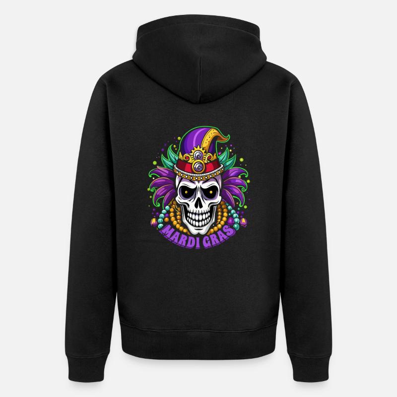 Mardi Gras - Carnaval - Crâne - Cadeau - Veste à capuche bio Premium Unisexe - noir