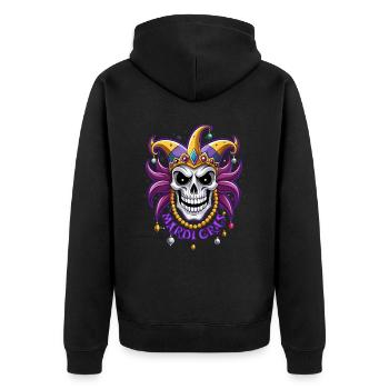 Mardi Gras - Karneval - Totenkopf - Geschenk - Unisex Premium Bio Zip Hoodie - Schwarz - Hinten - Nico (187cm)