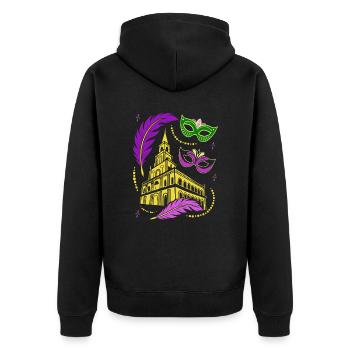 Mardi Gras - Karneval - Maske - Geschenk - Unisex Premium Bio Zip Hoodie - Schwarz - Hinten - Nico (187cm)