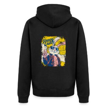 Happy Easter - Cooler Osterhase - Osterei - Unisex Premium Bio Zip Hoodie - Schwarz - Hinten - Nico (187cm)