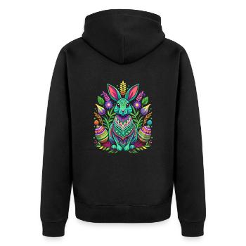 Happy Easter - Osterhase - Osterei - Geschenk - Unisex Premium Bio Zip Hoodie - Schwarz - Hinten - Nico (187cm)