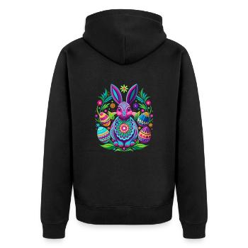Happy Easter - Osterhase - Osterei - Geschenk - Unisex Premium Bio Zip Hoodie - Schwarz - Hinten - Nico (187cm)
