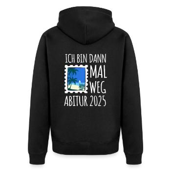 Ich bin dann mal weg - Abitur 2025 - Unisex Premium Bio Zip Hoodie - Schwarz - Hinten - Nico (187cm)